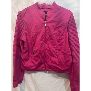 MESMERIZE Hot‎ Pink Cable Knit Sleeve Bomber Jacket Women's Medium Zip Front